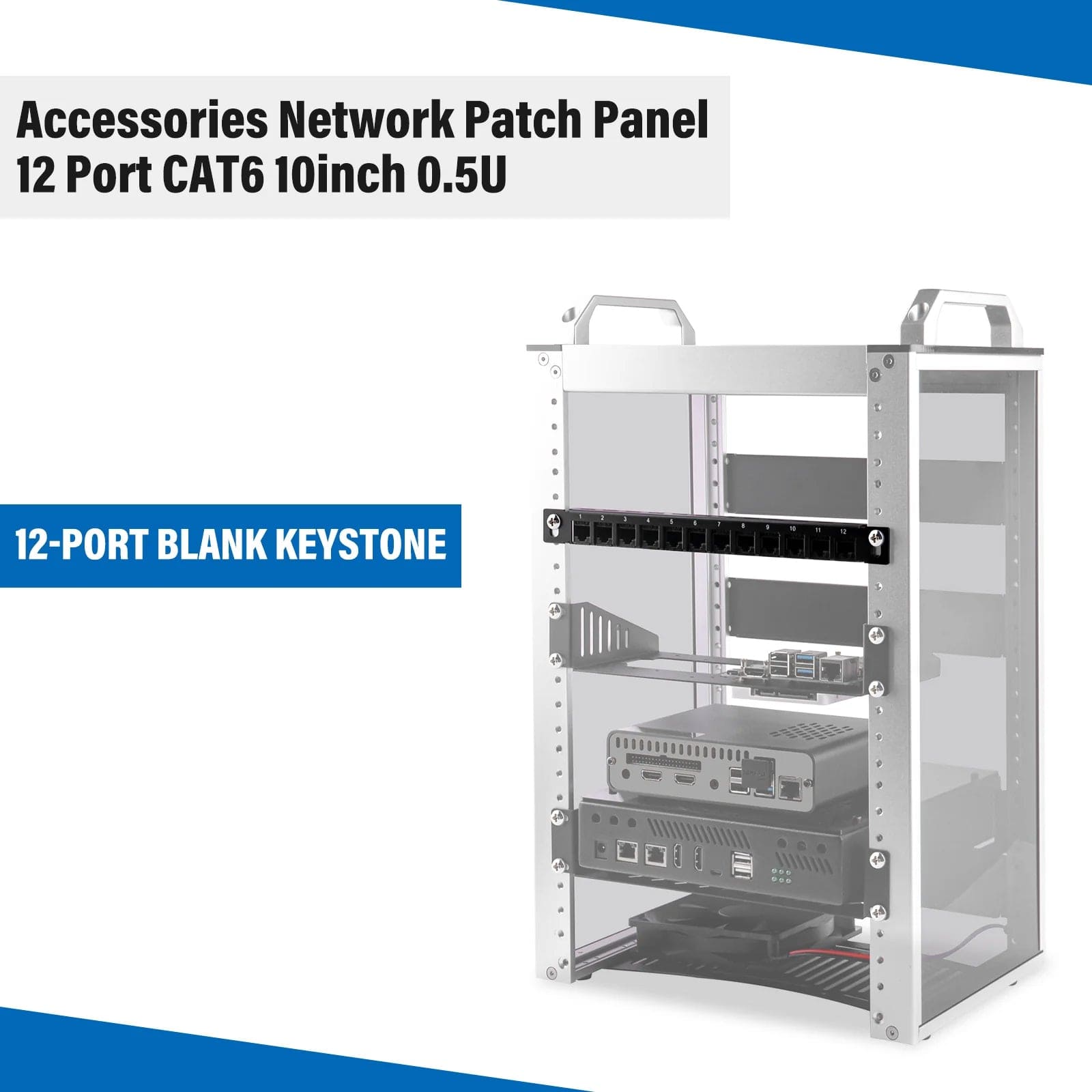 0.5U 10" CAT6 12-Port Patch Panel for DeskPi Rackmate