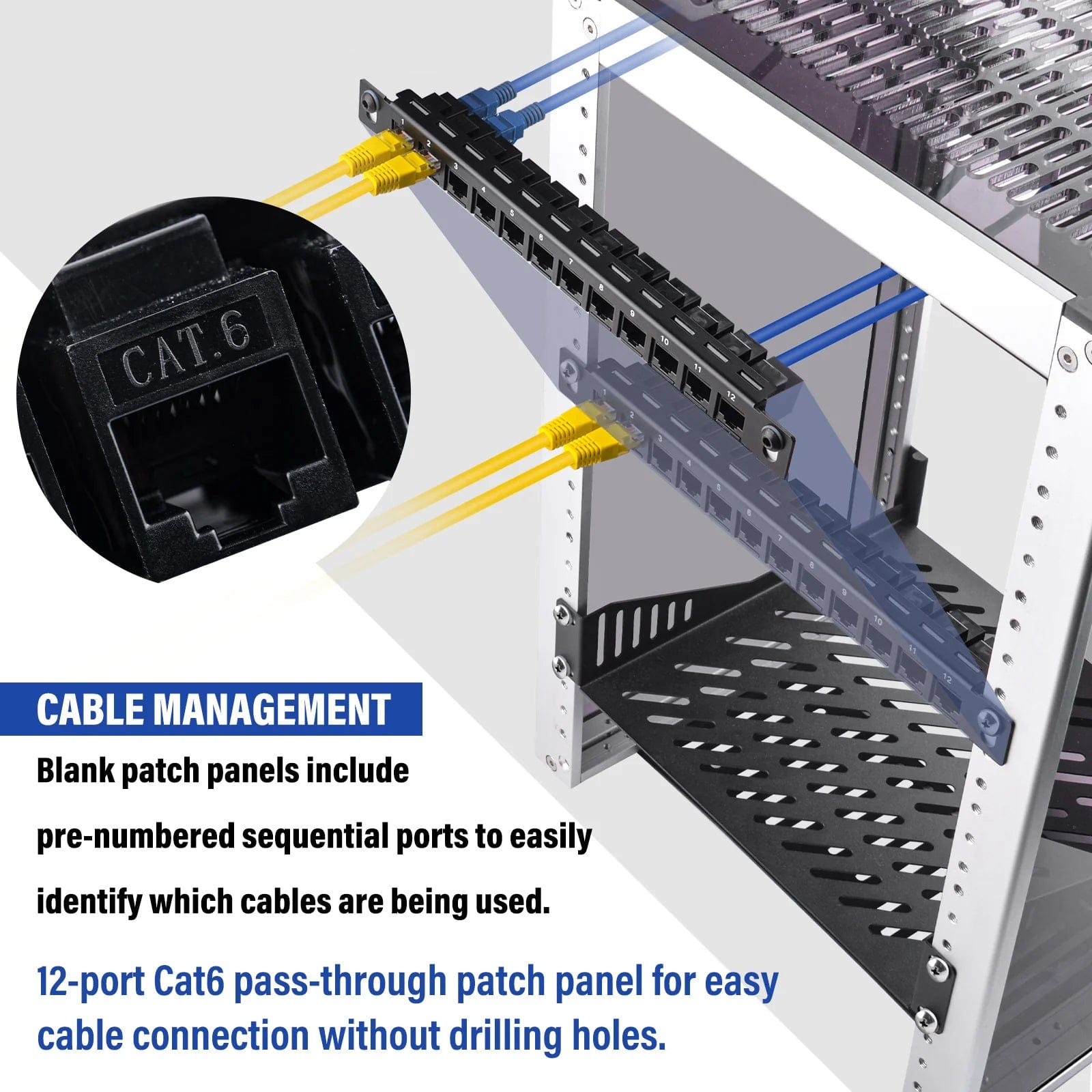0.5U 10" CAT6 12-Port Patch Panel for DeskPi Rackmate