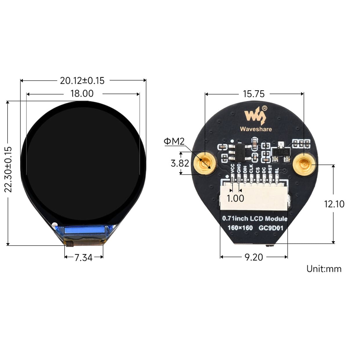 0.71" Round IPS LCD Display (160 x 160) by Waveshare - The Pi Hut