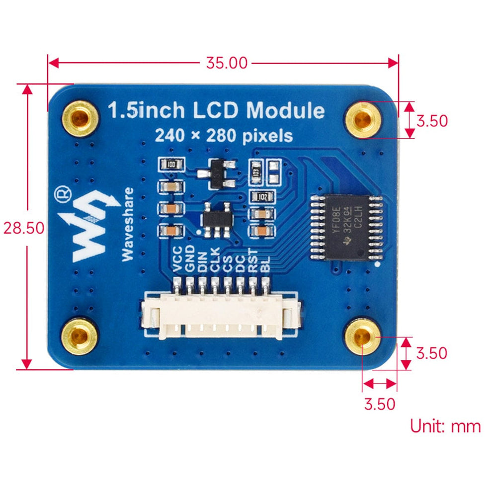 1.5" Rounded IPS LCD Display Module (240 x 280) by Waveshare - The Pi Hut