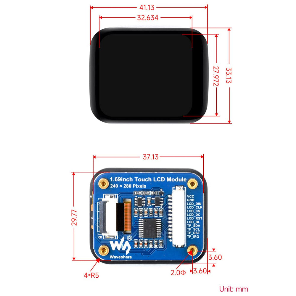 1.69" Round IPS LCD Display Module with Touch Panel (240 x 280) by Waveshare - The Pi Hut