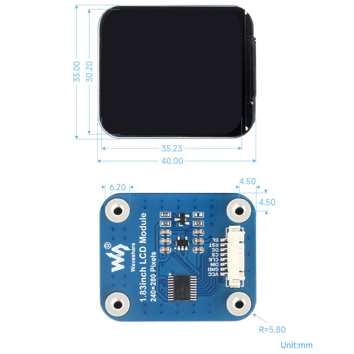 1.83" IPS LCD Display Module (240 x 280) by Waveshare - The Pi Hut