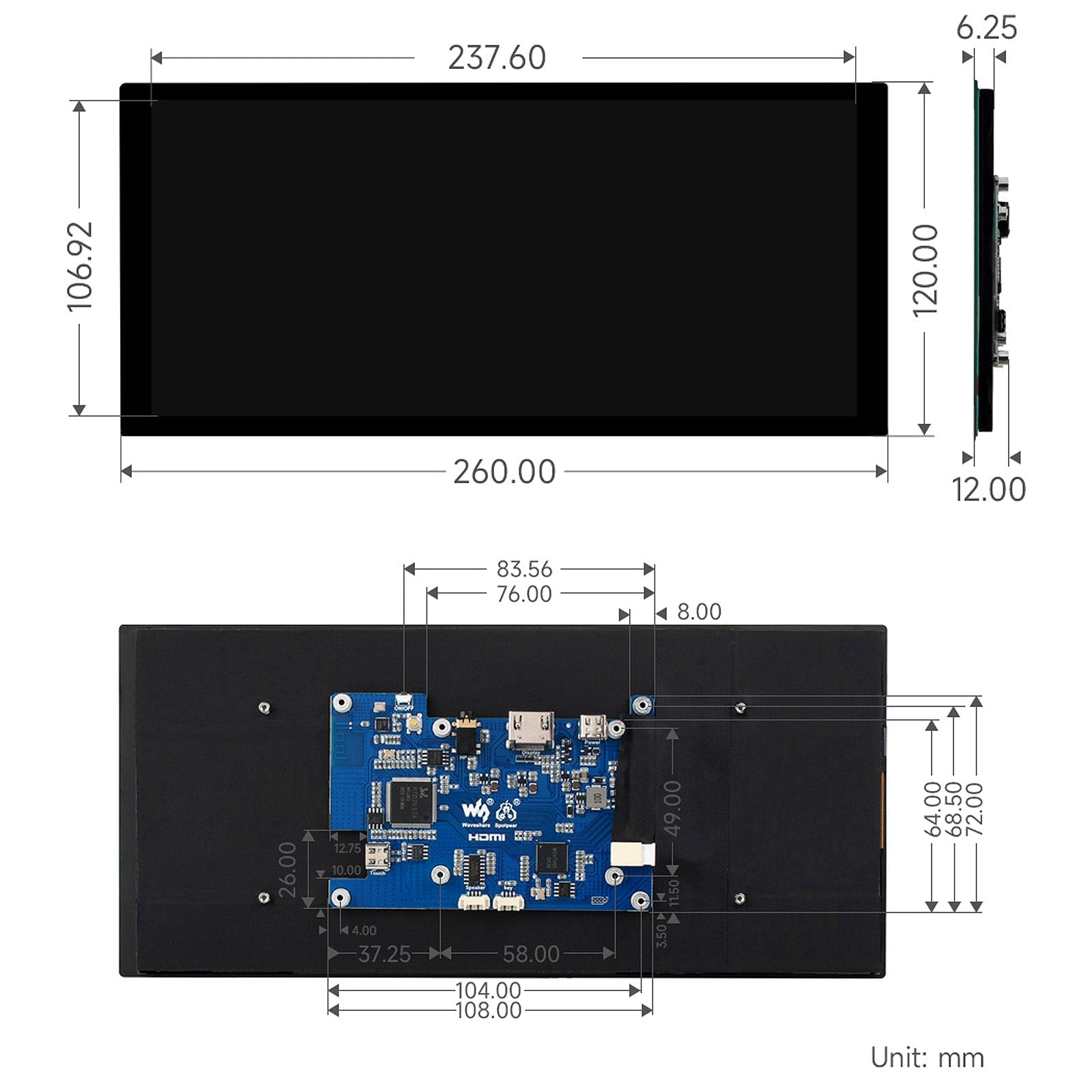 10.4" QLED Quantum Dot Capacitive Display (1600 x 720) by Waveshare - The Pi Hut