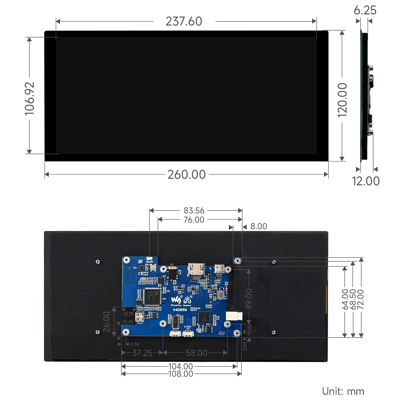 10.4" QLED Quantum Dot Capacitive Display (1600 x 720) - The Pi Hut