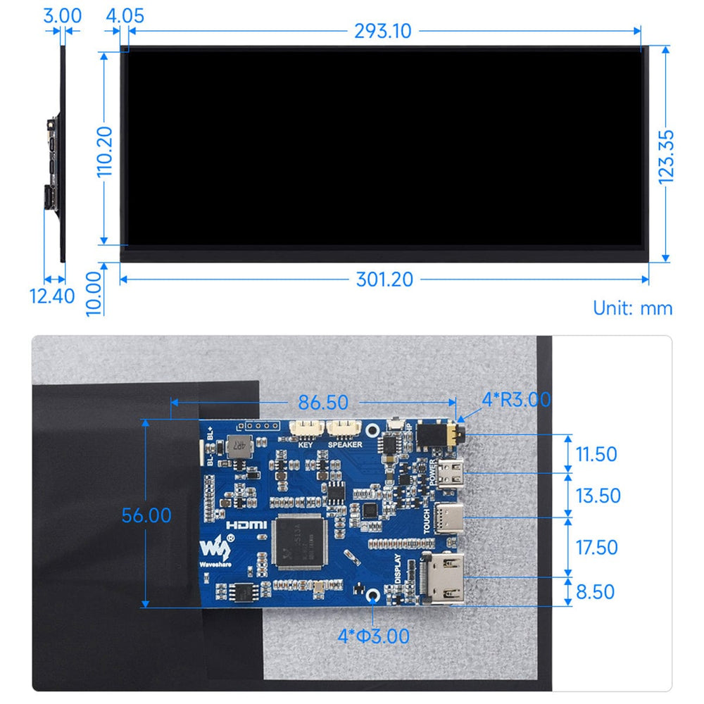 12.3" IPS Capacitive 10-Point Touch Display (1920 x 720) by Waveshare - The Pi Hut