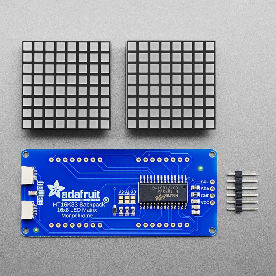 16 x 8 1.2" LED Matrix + Backpack - Ultra Bright Square Amber LEDs by Adafruit - The Pi Hut