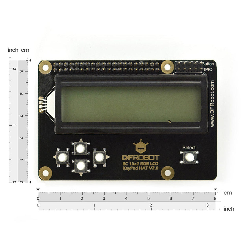 16x2 I2C RGB LCD Keypad HAT with RGB Backlight V2.0 by DFRobot - The Pi Hut