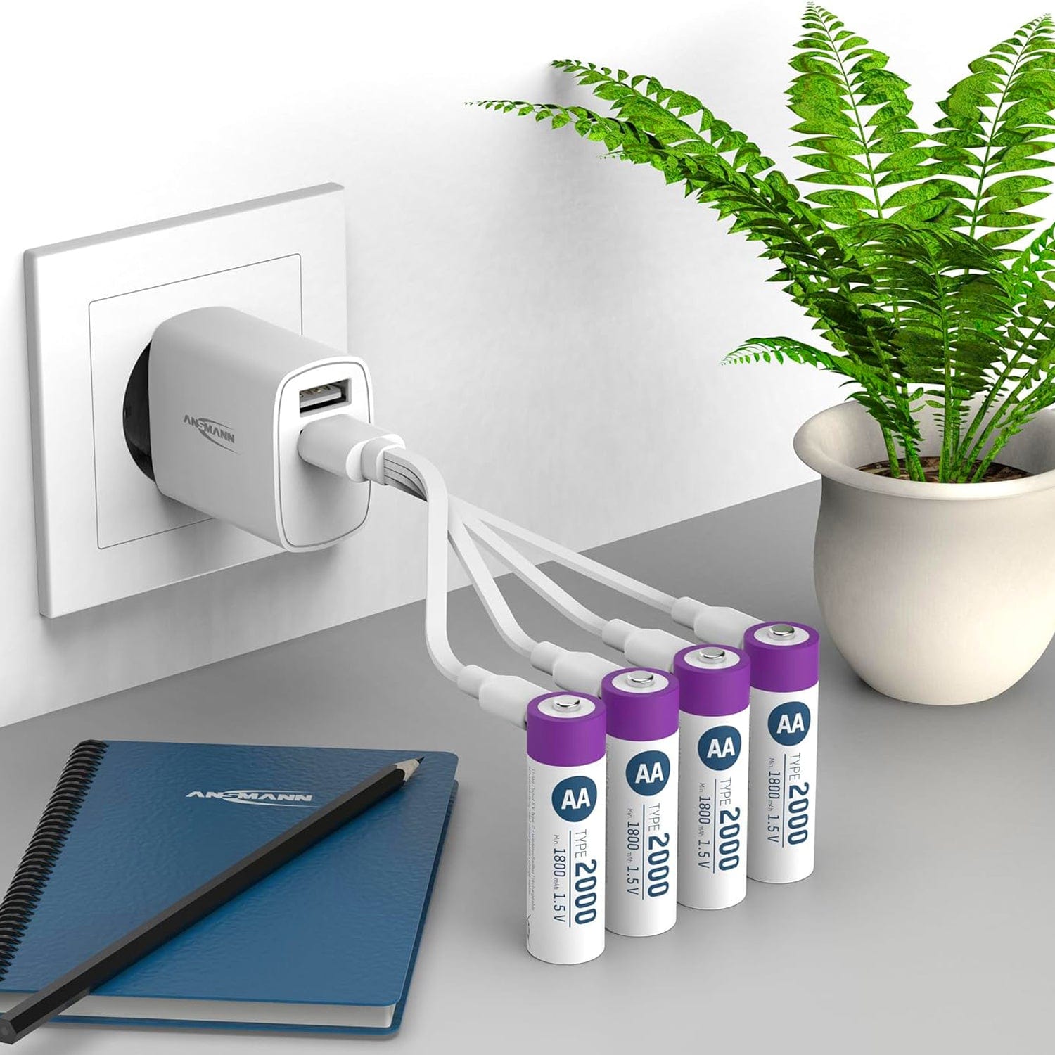 USB-C Rechargeable Li-Ion AA Batteries (4-pack, 2000mAh) by ANSMANN - The Pi Hut