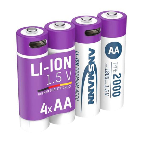 USB-C Rechargeable Li-Ion AA Batteries (4-pack, 2000mAh) by ANSMANN - The Pi Hut