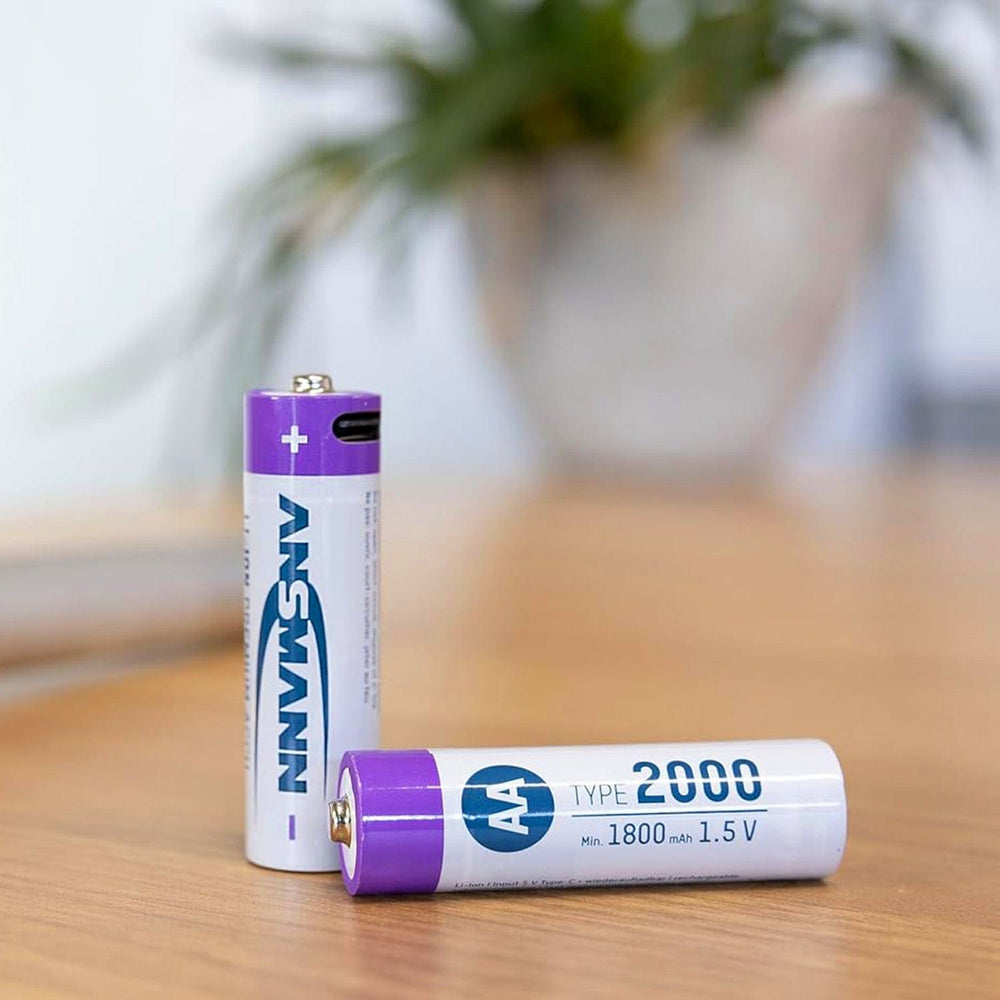 USB-C Rechargeable Li-Ion AA Batteries (4-pack, 2000mAh) by ANSMANN - The Pi Hut