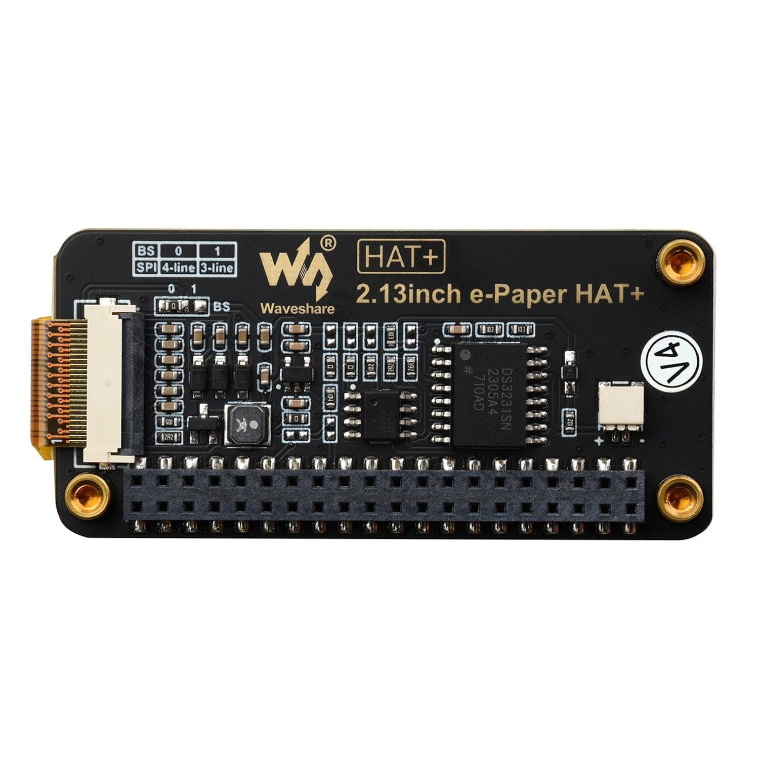 2.13" E-Paper HAT+ for Raspberry Pi (Black/White) (250x122) by Waveshare - The Pi Hut