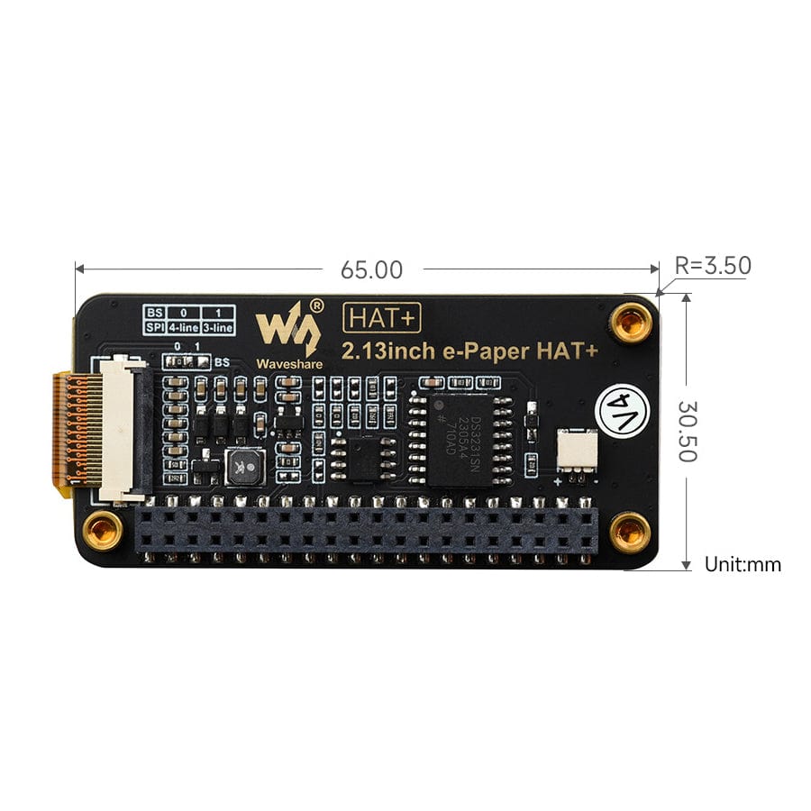 2.13" E-Paper HAT+ for Raspberry Pi (Black/White) (250x122) by Waveshare - The Pi Hut