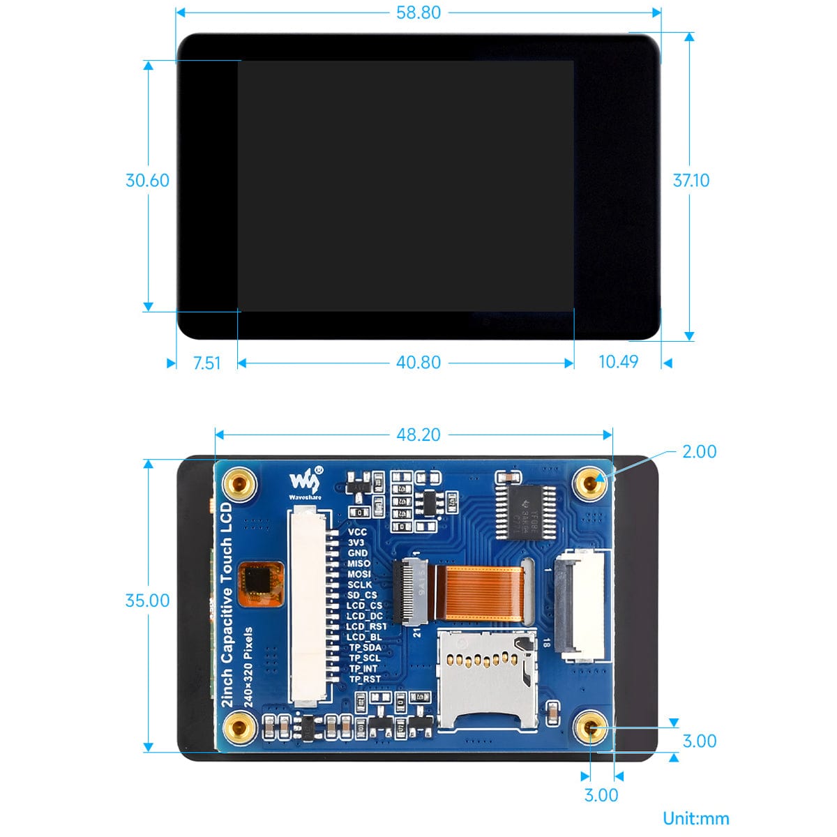 2" Capacitive Touch IPS LCD Display (240 x 320) by Waveshare - The Pi Hut
