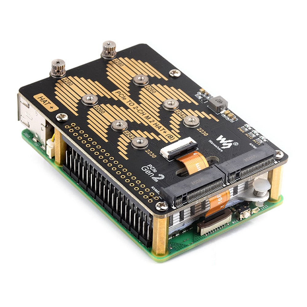 2-Channel M.2 HAT+ for Raspberry Pi 5 by Waveshare - The Pi Hut