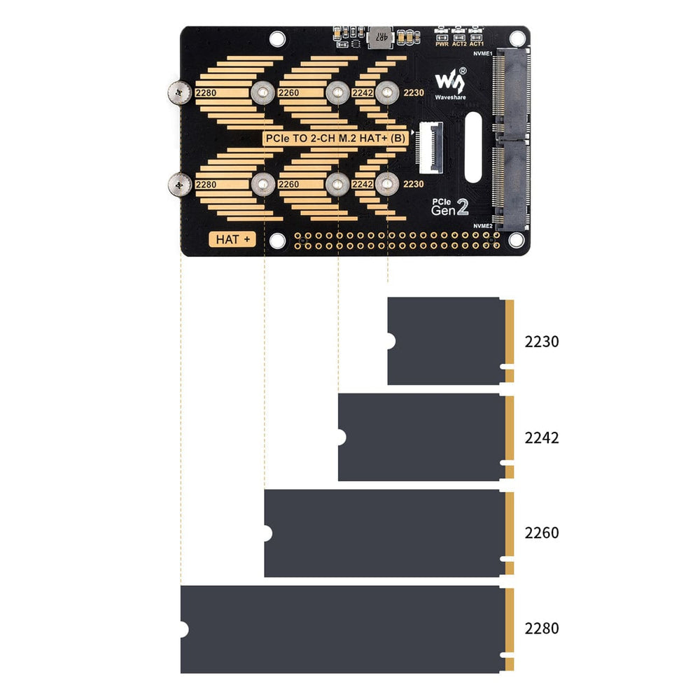 2-Channel M.2 HAT+ for Raspberry Pi 5 by Waveshare - The Pi Hut