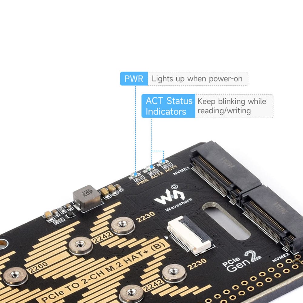 2-Channel M.2 HAT+ for Raspberry Pi 5 by Waveshare - The Pi Hut