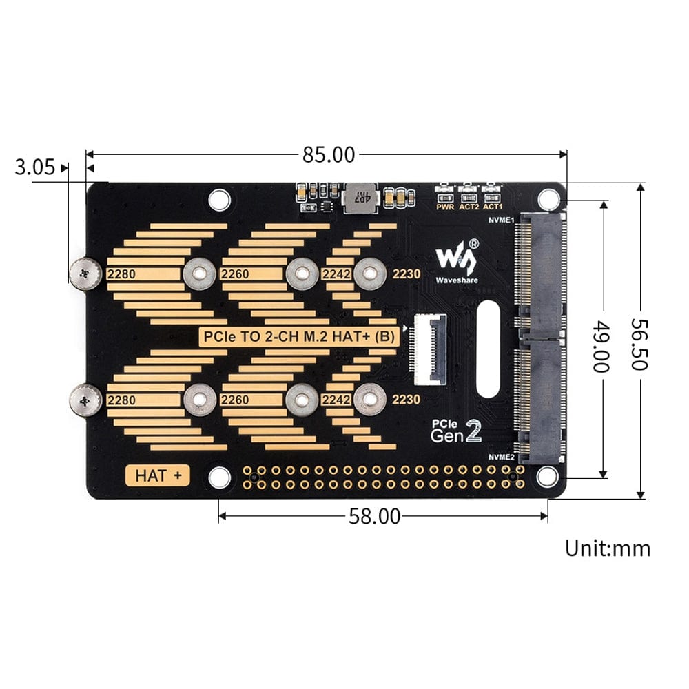 2-Channel M.2 HAT+ for Raspberry Pi 5 by Waveshare - The Pi Hut