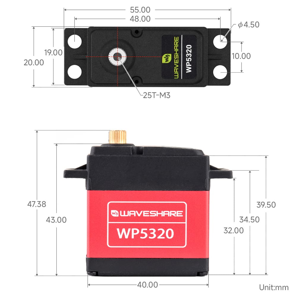 20kg.cm Copper Gear High-Torque 180° Digital Servo by Waveshare - The Pi Hut
