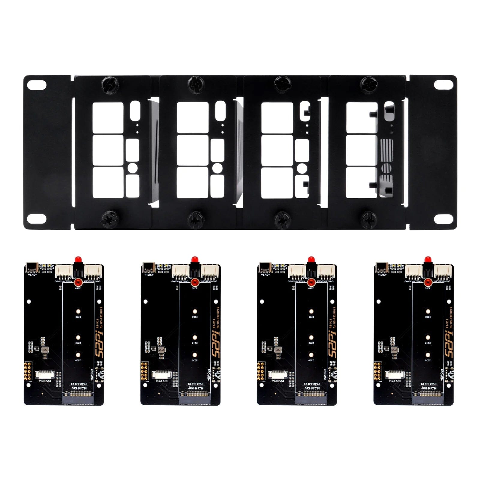 2U 10" Rack Mount with 4x PCIe NVMe Boards for DeskPi RackMate by DeskPi - The Pi Hut