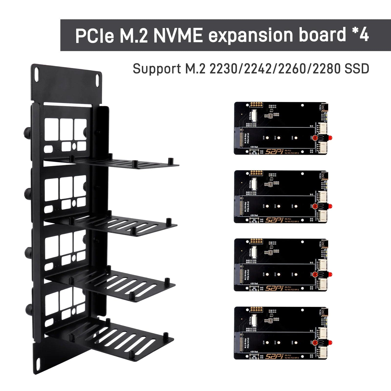2U 10" Rack Mount with 4x PCIe NVMe Boards for DeskPi RackMate by DeskPi - The Pi Hut