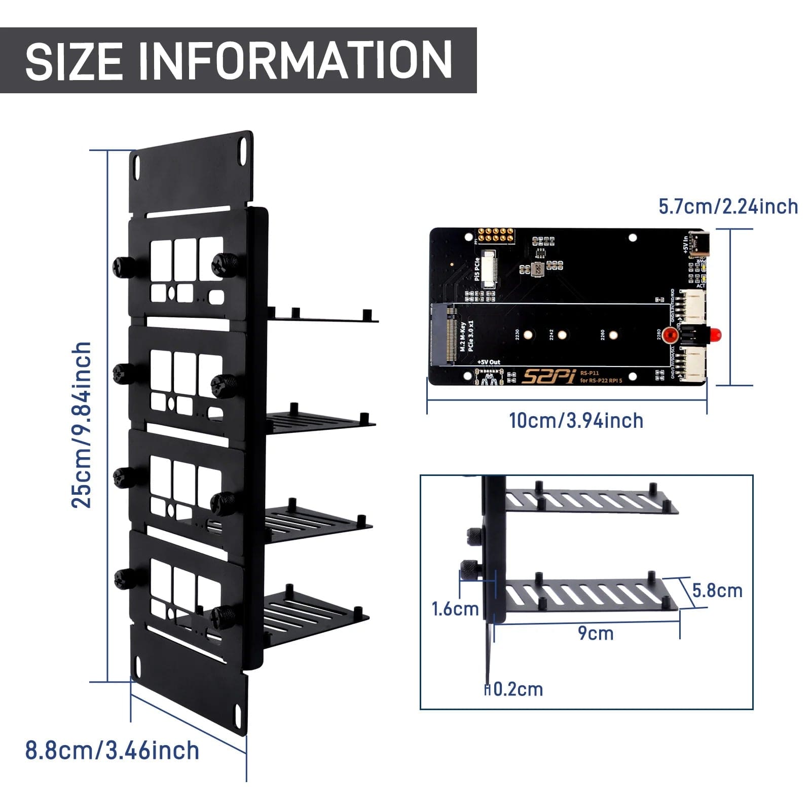 2U 10" Rack Mount with 4x PCIe NVMe Boards for DeskPi RackMate by DeskPi - The Pi Hut