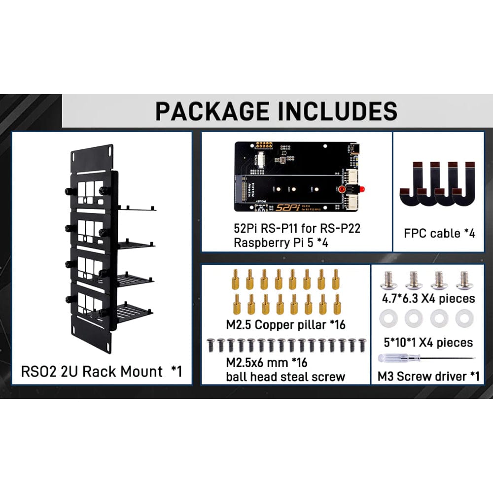2U 10" Rack Mount with 4x PCIe NVMe Boards for DeskPi RackMate by DeskPi - The Pi Hut
