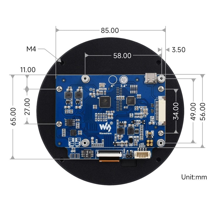 3.4" DSI Round Touch Display (800x800) by Waveshare - The Pi Hut