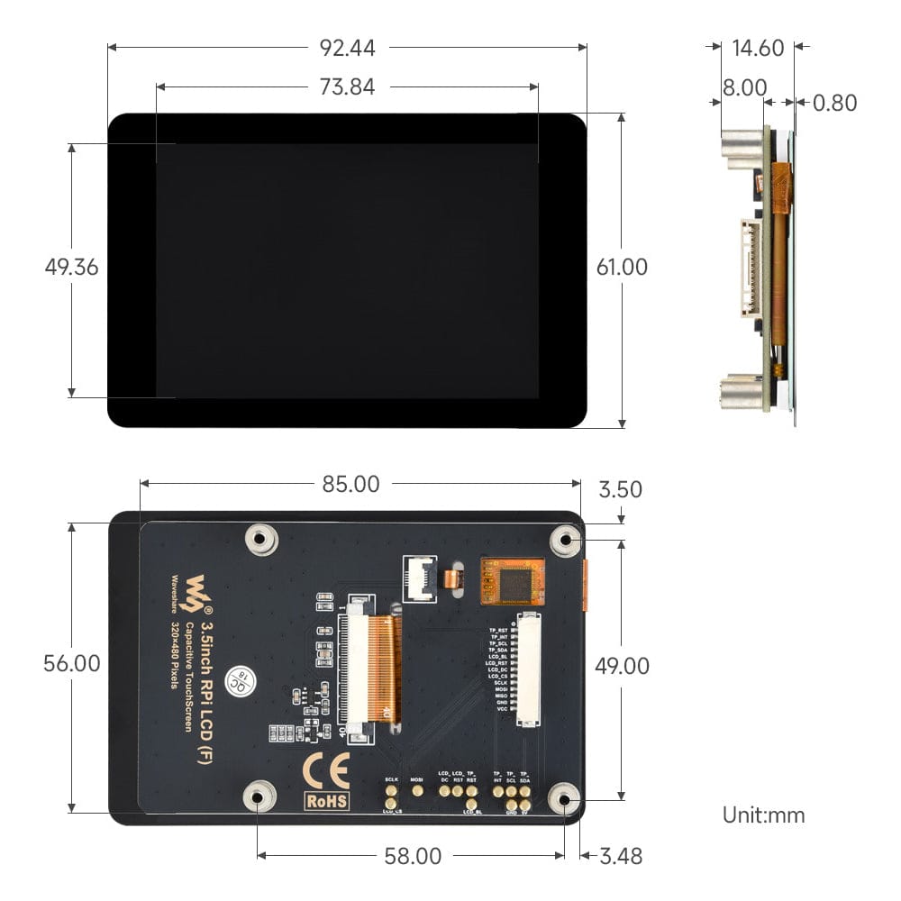 3.5" Capacitive Touch Display (F) for Raspberry Pi by Waveshare - The Pi Hut