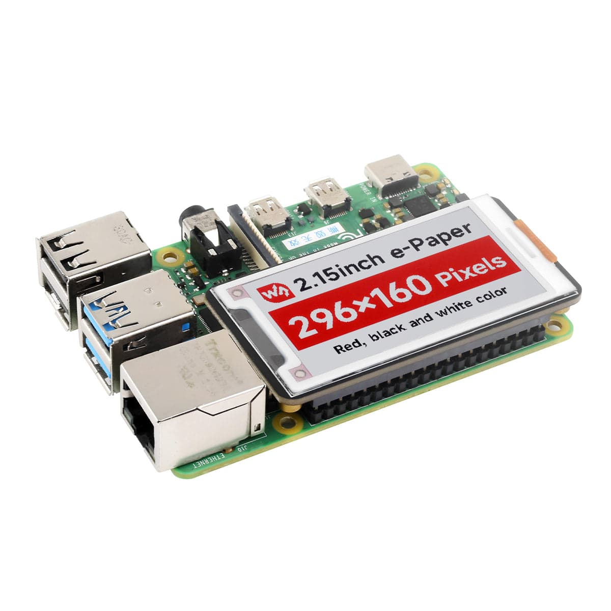 2.15" E-Paper Tri Colour HAT+ for Raspberry Pi (296 x 160) by Waveshare - The Pi Hut