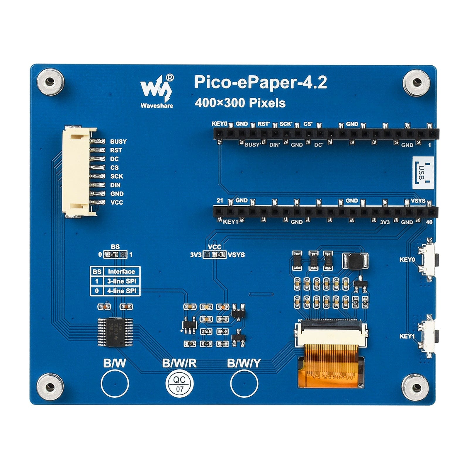 4.2" E-Paper Display Module for Raspberry Pi Pico (Red/Black/White) (400x300) by Waveshare - The Pi Hut