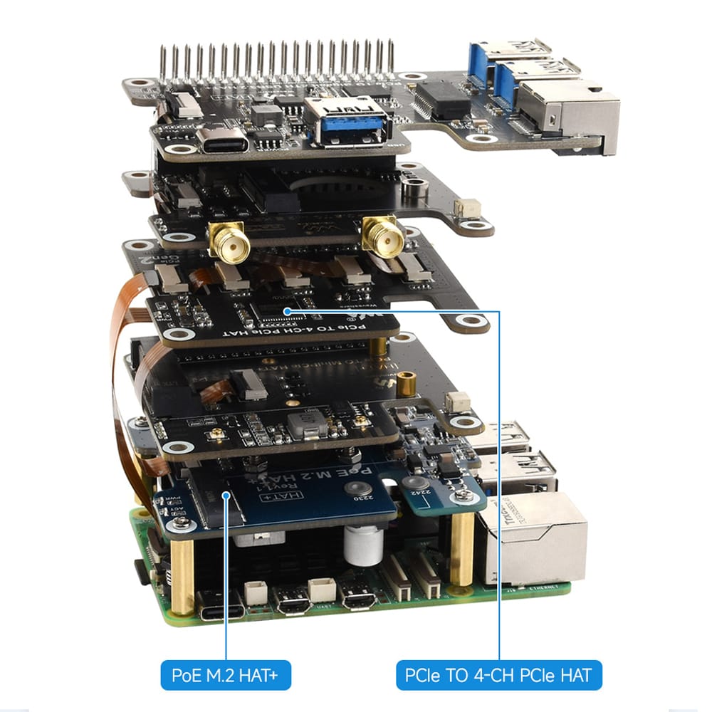 4-Channel PCIe Expander HAT for Raspberry Pi 5 by Waveshare - The Pi Hut