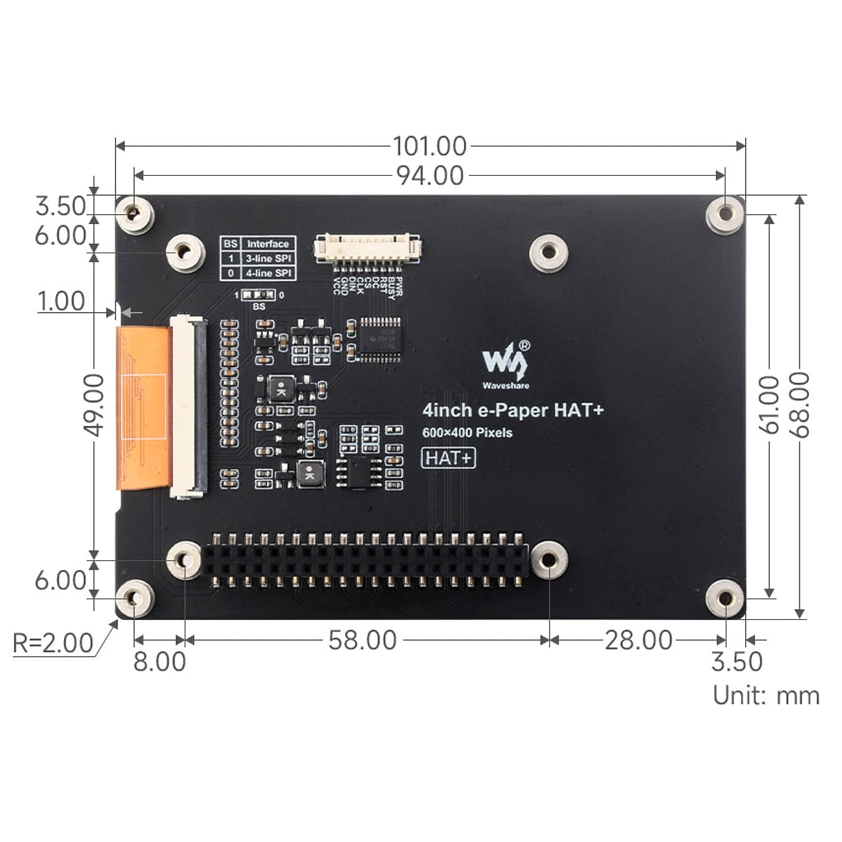 4" Full-Colour E-Paper Display HAT+ for Raspberry Pi (600x400) by Waveshare - The Pi Hut