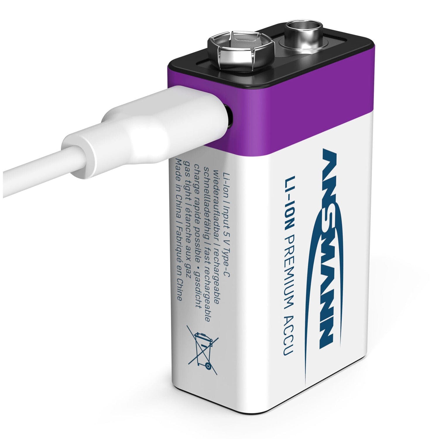 USB-C Rechargeable Li-Ion 9V Battery (400mAh) by ANSMANN - The Pi Hut