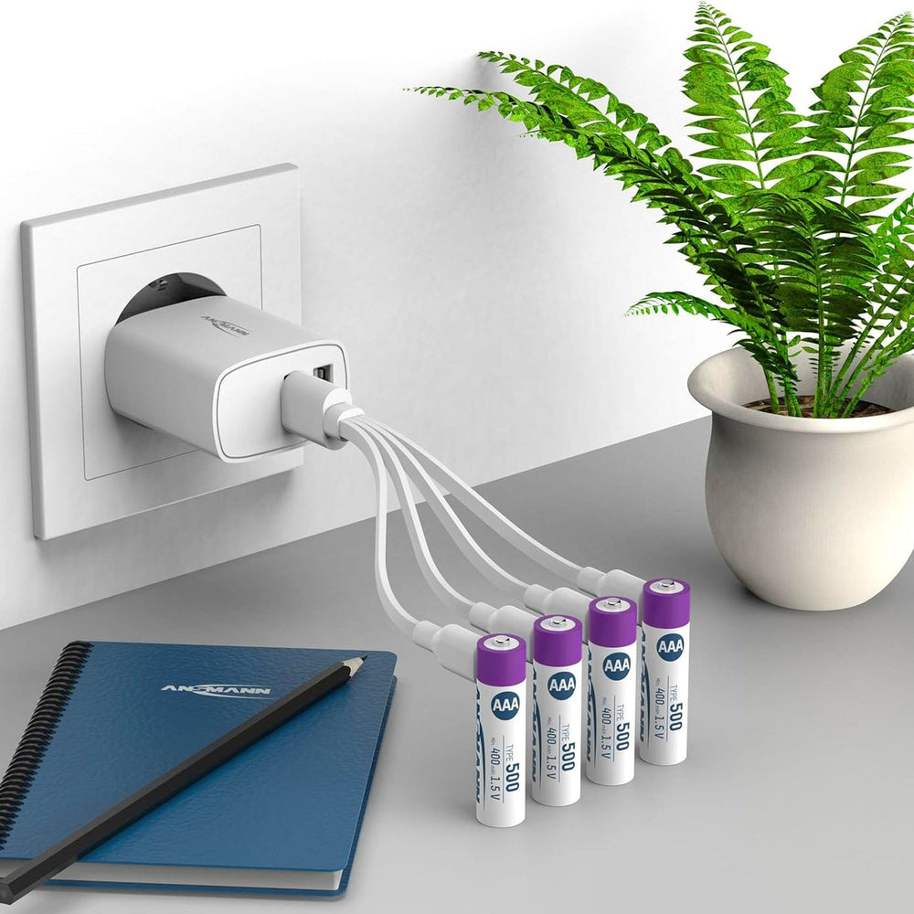 USB-C Rechargeable Li-Ion AAA Batteries (4-pack, 500mAh) by ANSMANN - The Pi Hut
