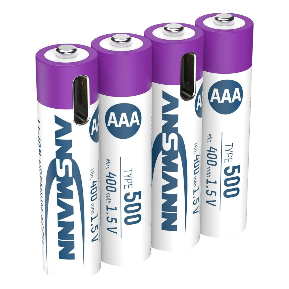 USB-C Rechargeable Li-Ion AAA Batteries (4-pack, 500mAh) by ANSMANN - The Pi Hut
