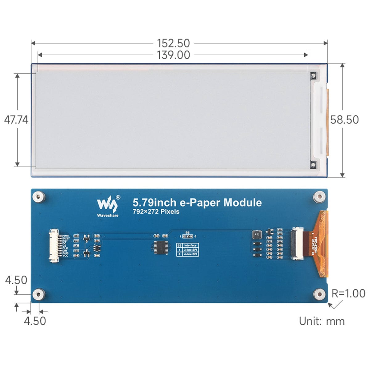 5.79" E-Paper Display Module (Black/White) (792 x 272) - The Pi Hut