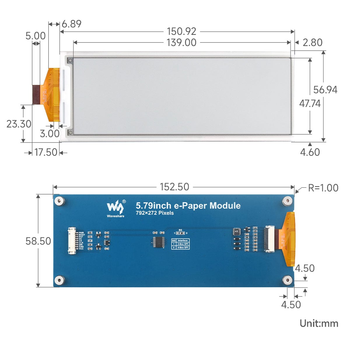 5.79" E-Paper Display Module (792 x 272) - The Pi Hut