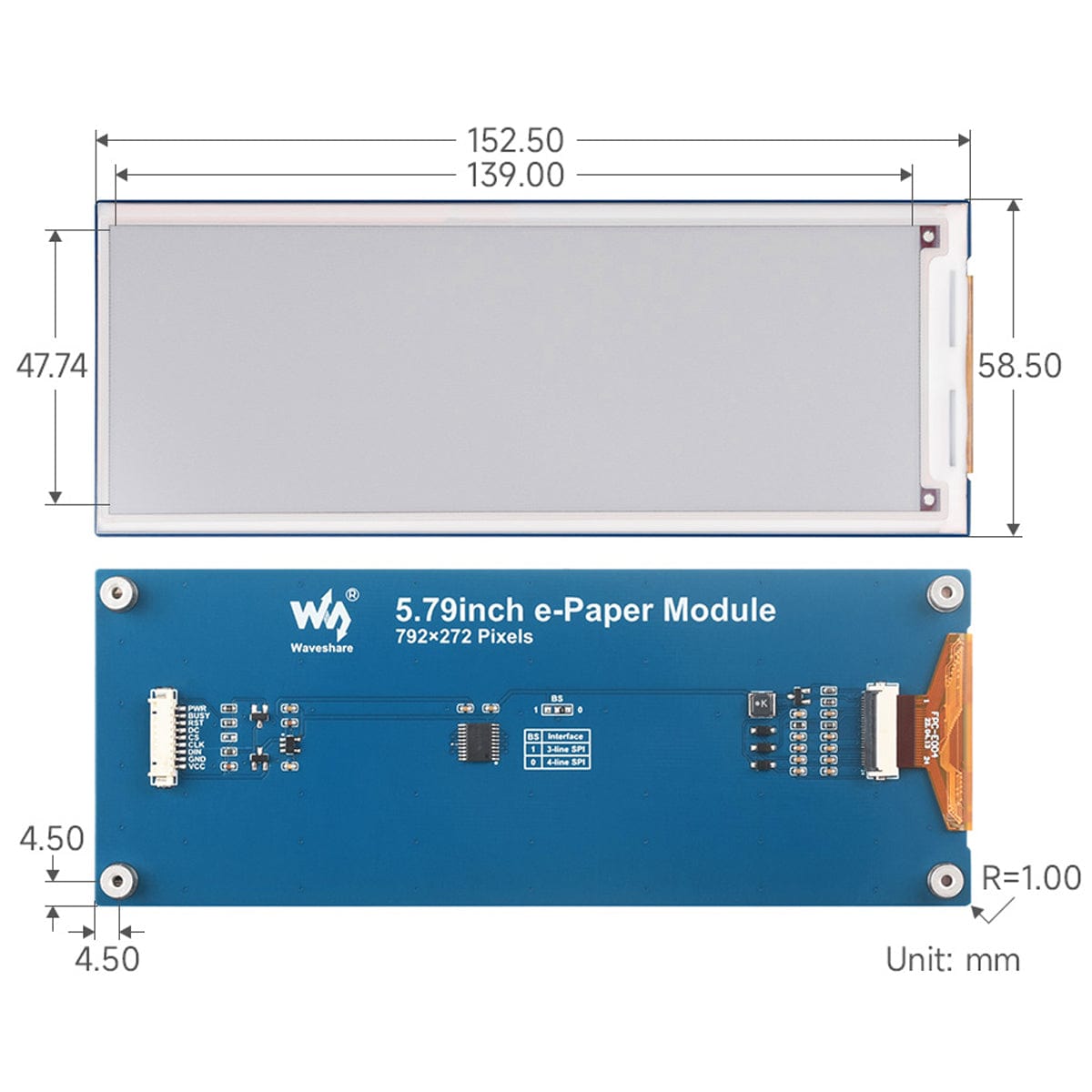 5.79" Red/Black/White E-Paper Module (792 x 272) - The Pi Hut