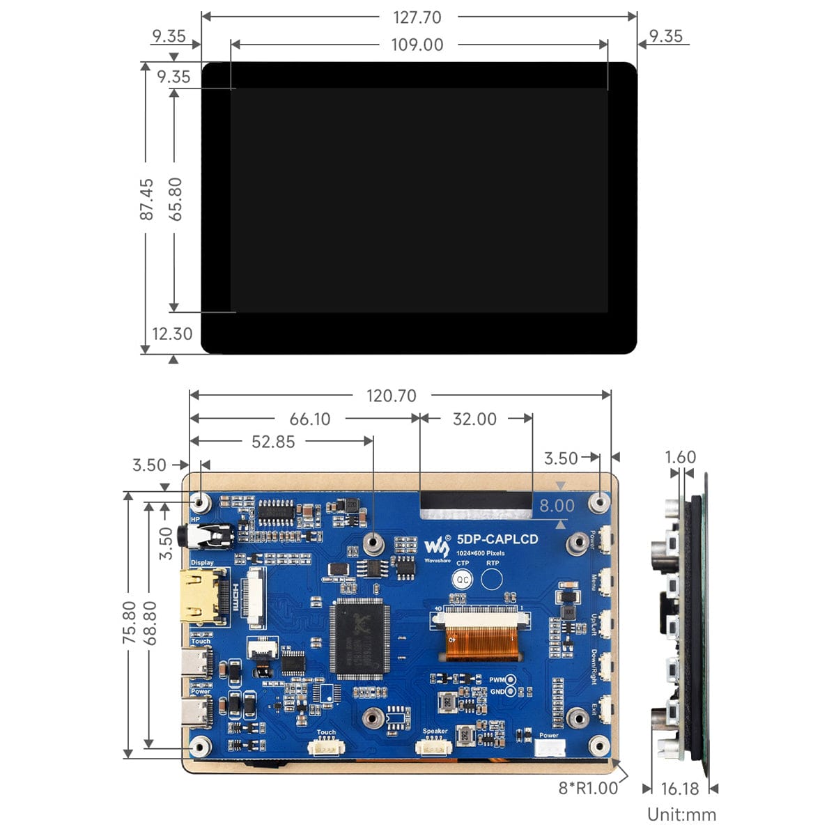 5" IPS HDMI Capacitive Touch Display for Raspberry Pi (1024x600) by Waveshare - The Pi Hut