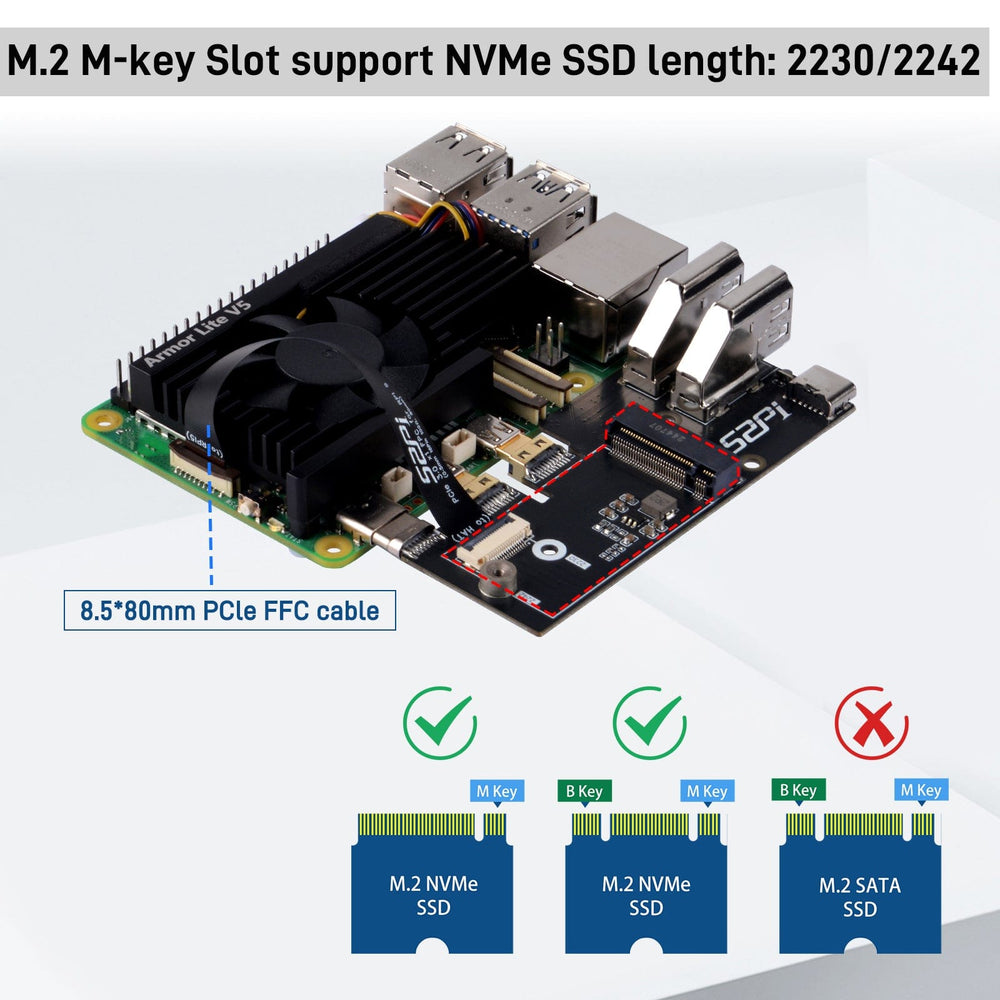 52Pi M.2 Multifunctional Adapter for Raspberry Pi 5 by 52Pi - The Pi Hut
