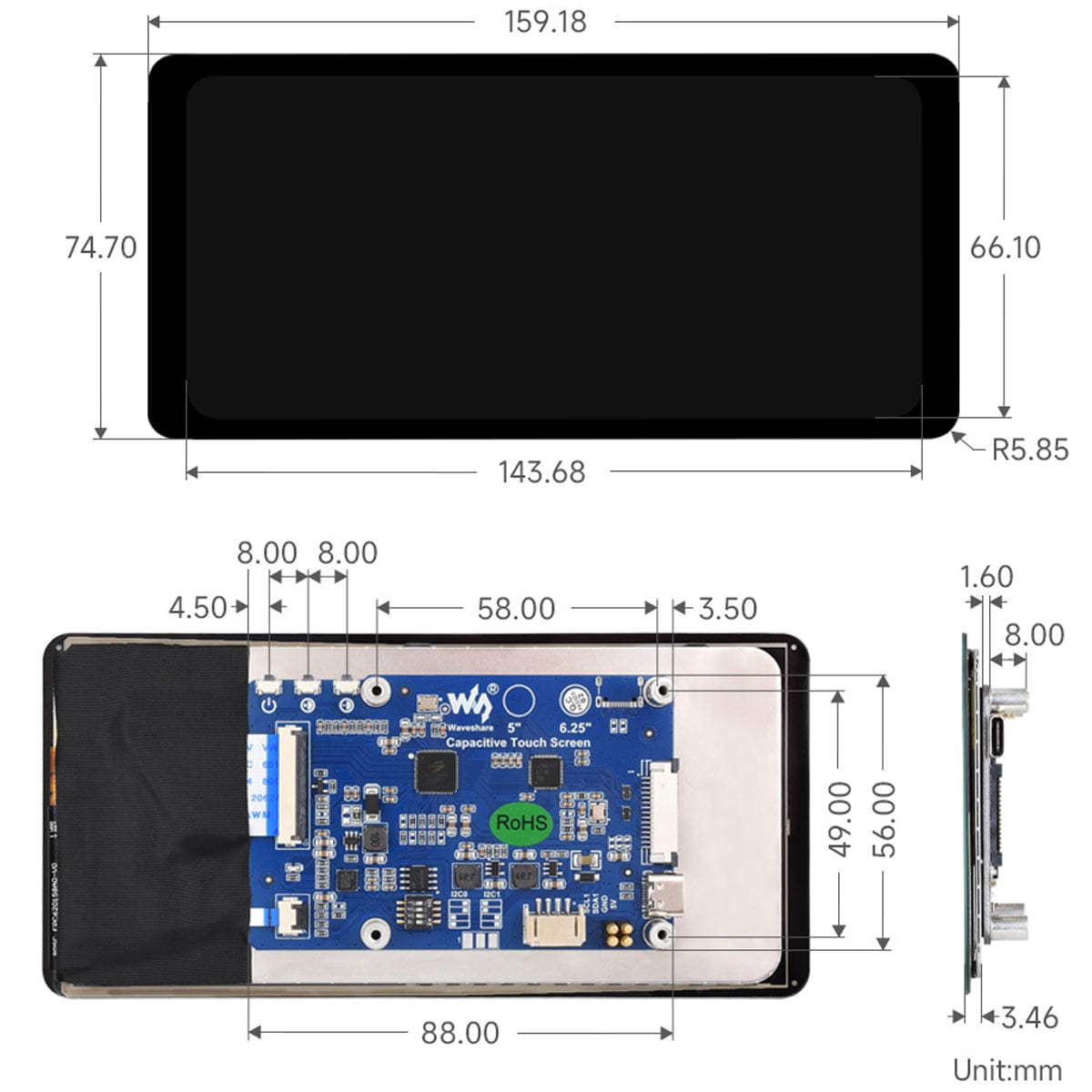 6.25" IPS DSI Capacitive Touch Display (720 x 1560) by Waveshare - The Pi Hut