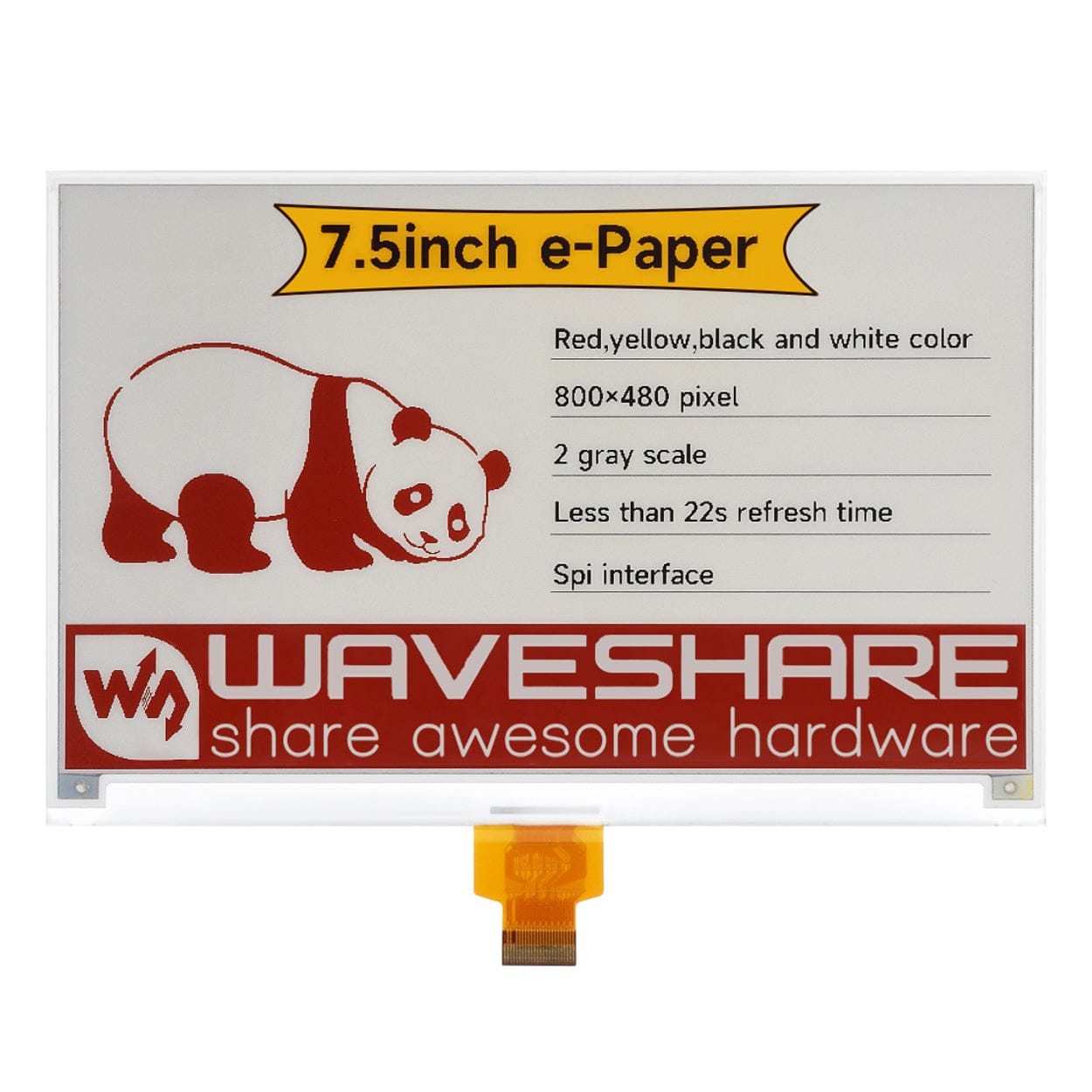 7.5" ePaper Display Raw Panel - Red/Yellow/Black/White (800x480) by Waveshare - The Pi Hut