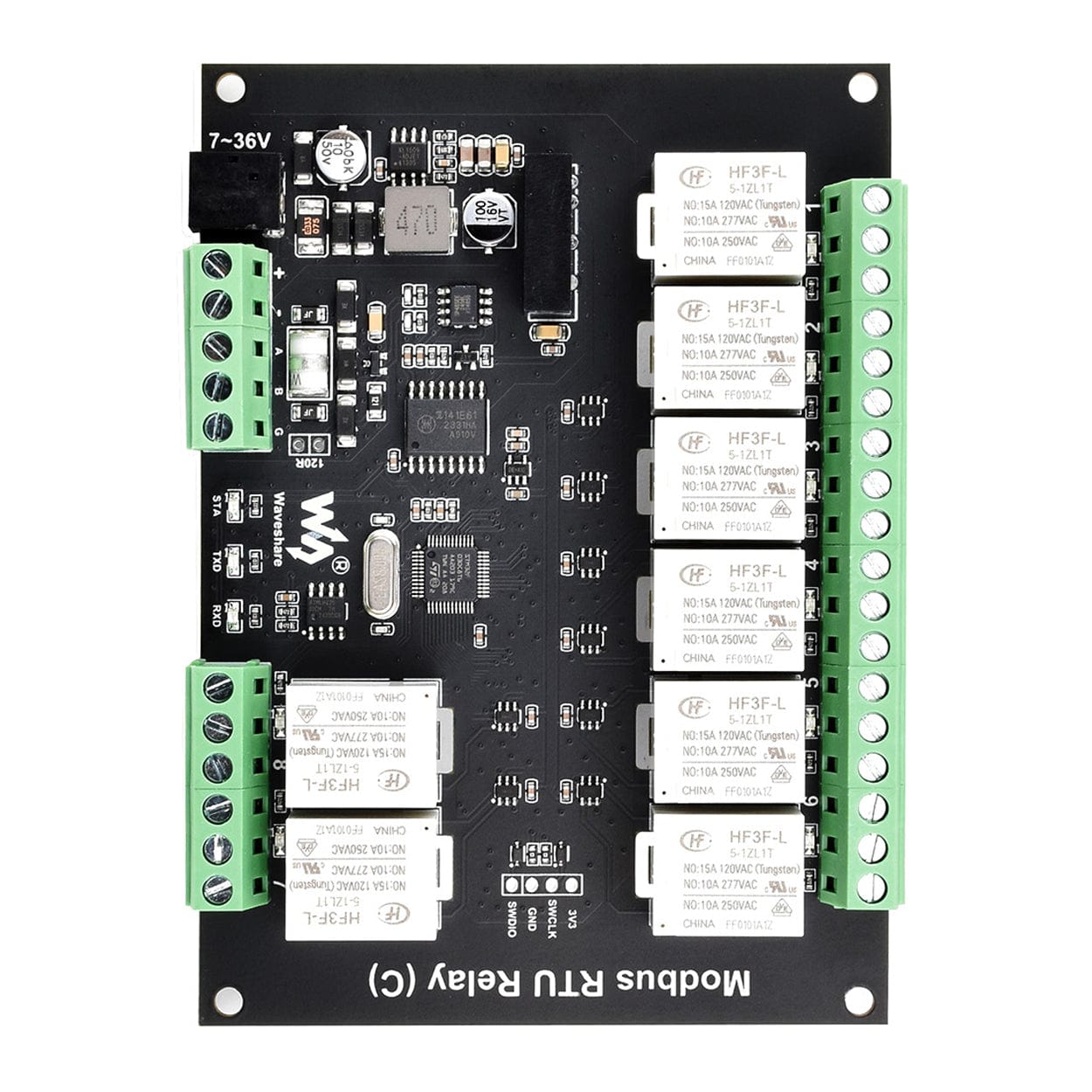 8-Channel Modbus RTU Latching Relay Module (C) with RS-485 Interface by Waveshare - The Pi Hut