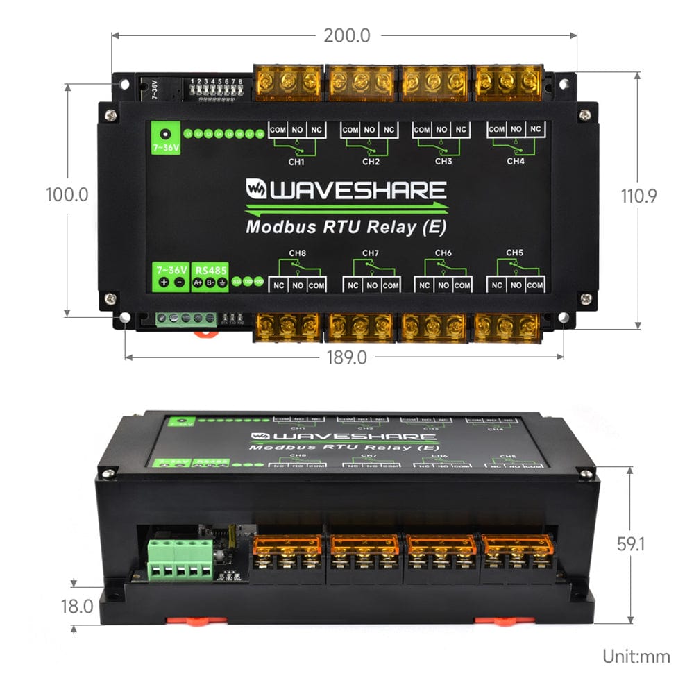 8-Channel Modbus RTU Relay Module (E) with RS-485 Interface by Waveshare - The Pi Hut