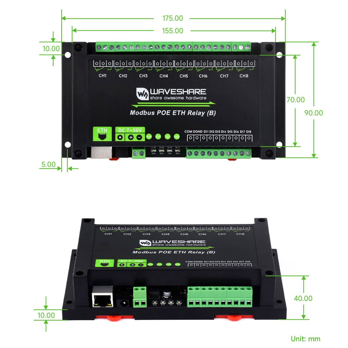 8 Channel PoE Ethernet Relay Module (B) with Digital Inputs by Waveshare - The Pi Hut