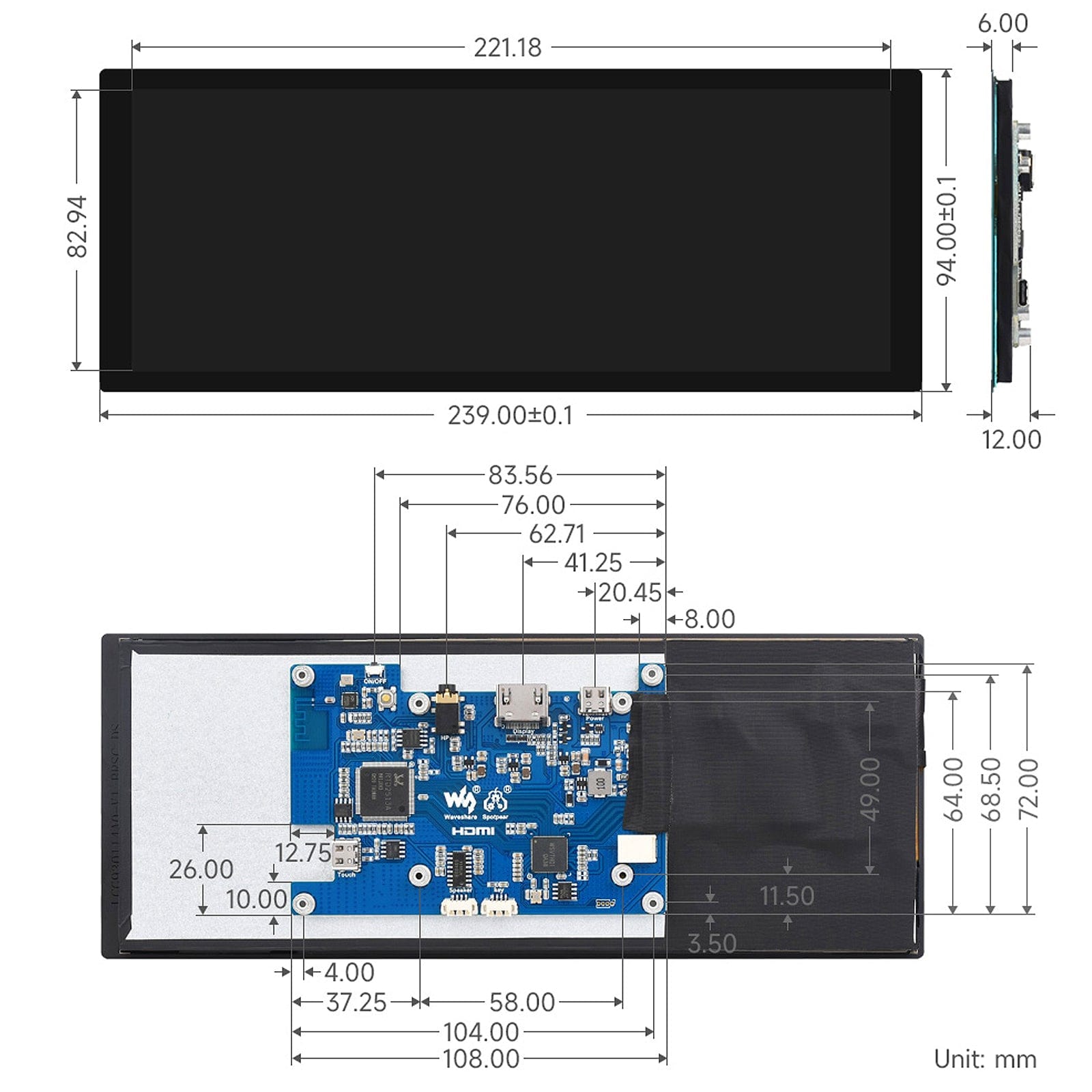 9.3" IPS Capacitive Touch Display (1600 x 600) by Waveshare - The Pi Hut