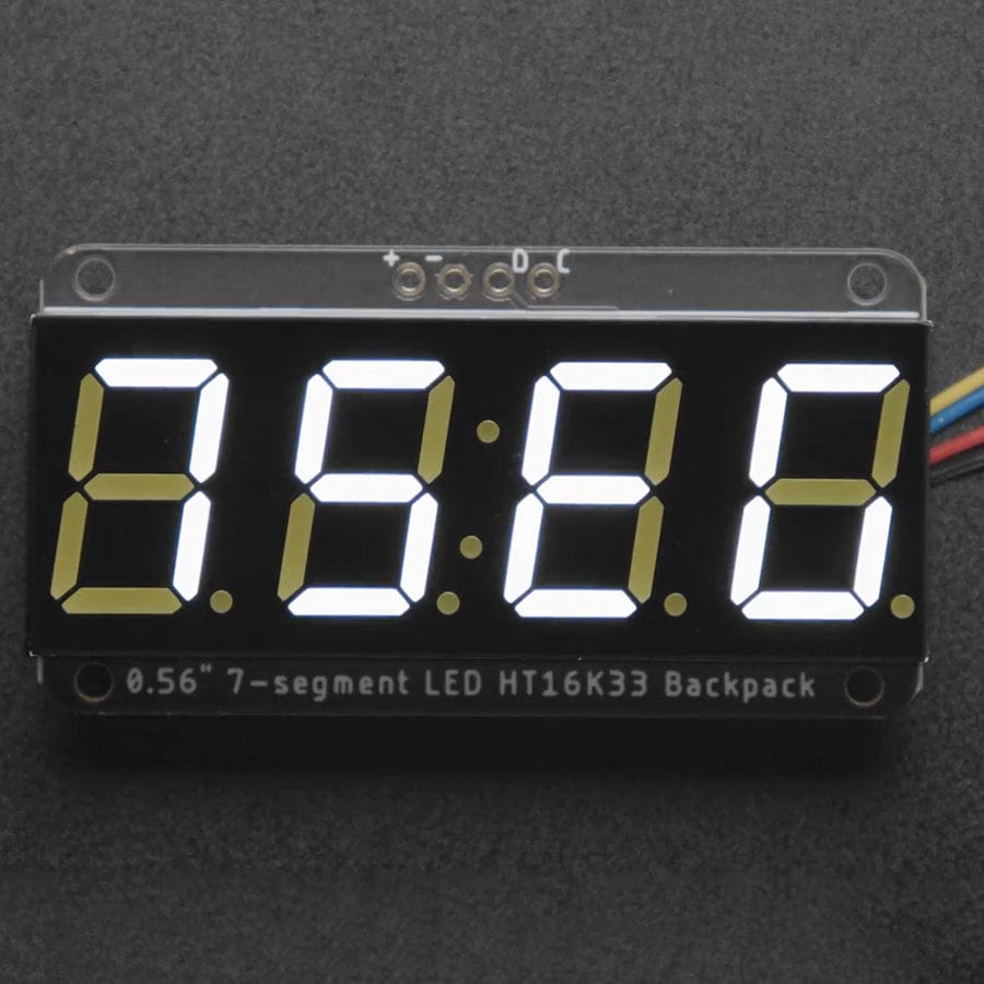 Adafruit 0.56" 4-Digit 7-Segment Display w/I2C Backpack - White by Adafruit - The Pi Hut