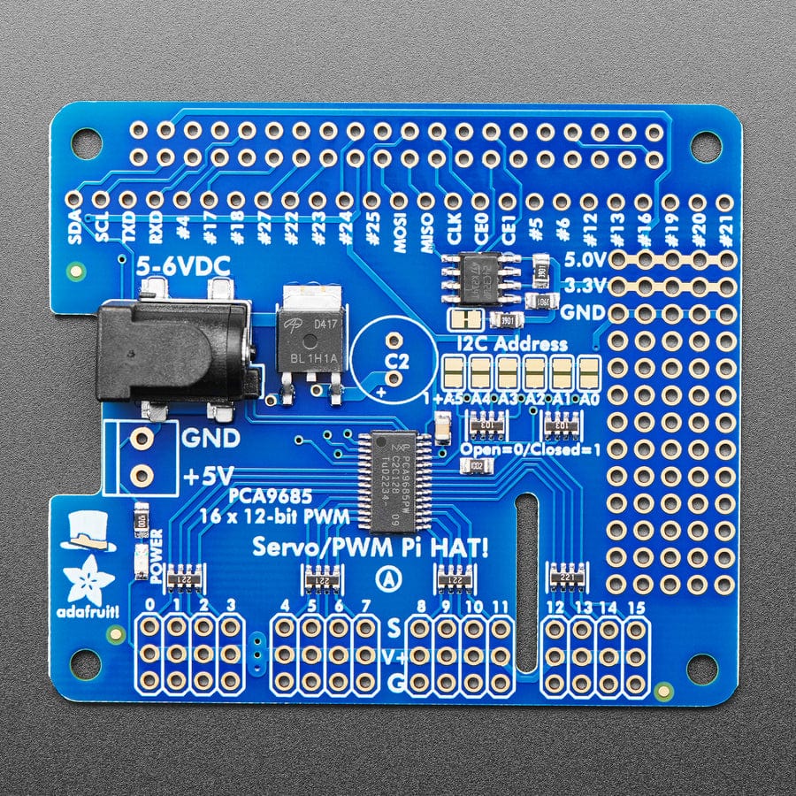 Adafruit 16-Channel PWM / Servo HAT for Raspberry Pi - Mini Kit by Adafruit - The Pi Hut