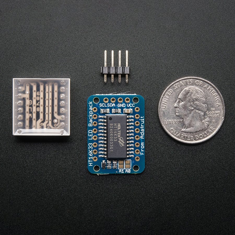 Adafruit Mini 0.8" 8x8 LED Matrix with I2C Backpack - Pure Green by Adafruit - The Pi Hut