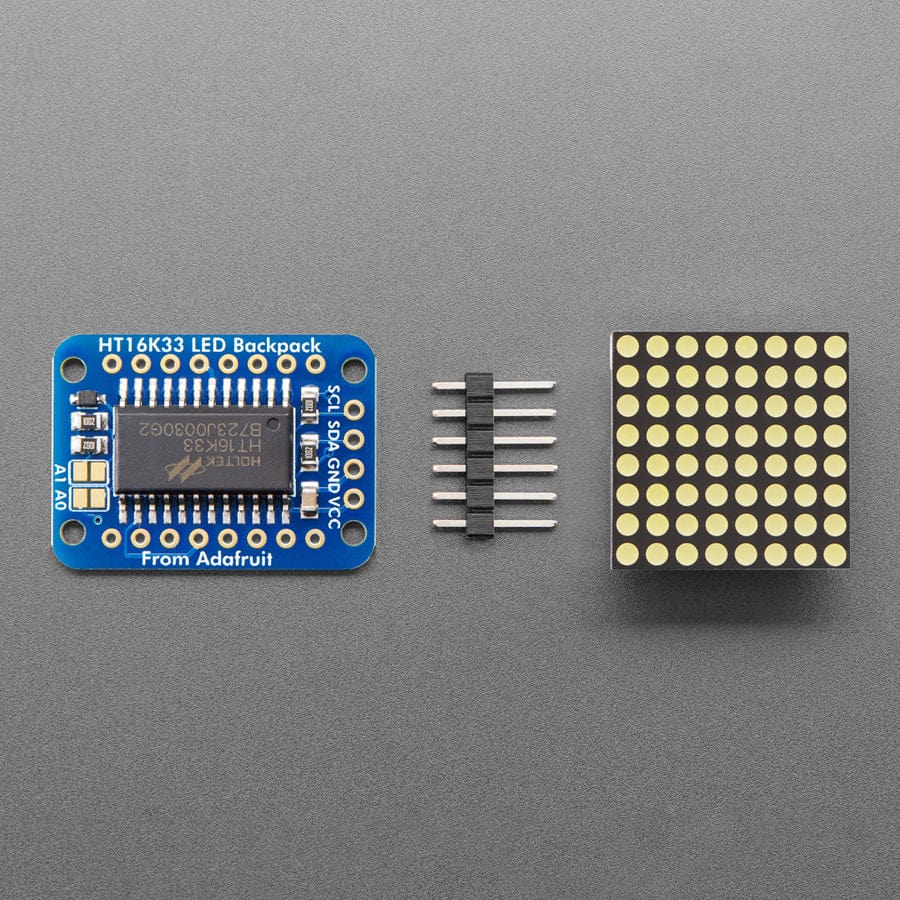 Adafruit Mini 8x8 LED Matrix with I2C Backpack - Ultra Bright White by Adafruit - The Pi Hut